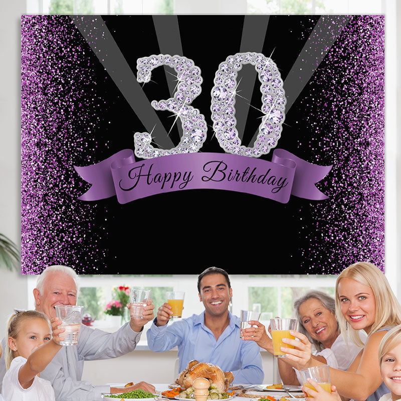 Lofaris Black and Purple Bokeh Diamond 30th Birthday Backdrop