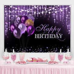 Lofaris Black and Purple Glitter Balloon Happy Birthday Backdrop