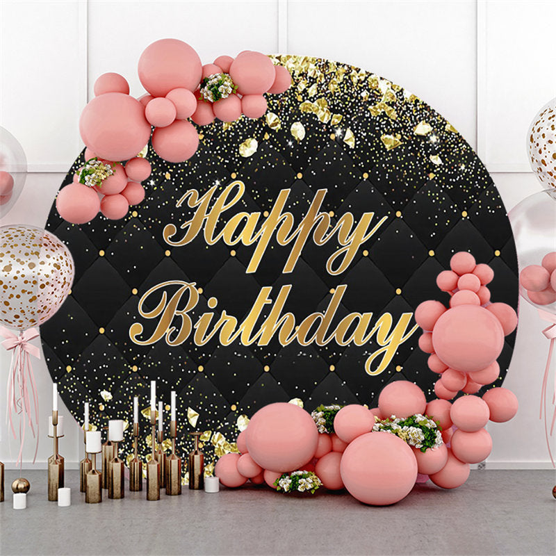 Lofaris Black And Rose Golden Round Happy Birthday Backdrop