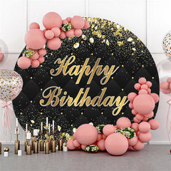 Lofaris Black And Rose Golden Round Happy Birthday Backdrop