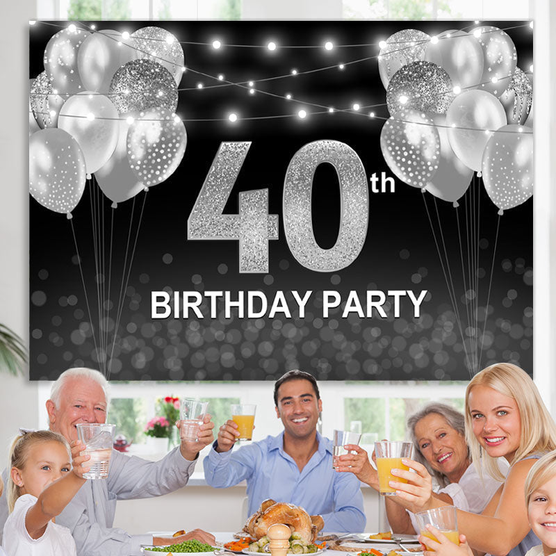 Lofaris Black and Silver Balloon Happy 40th Birthday Backdrop