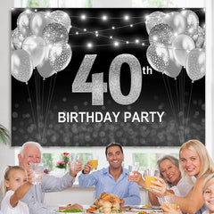 Lofaris Black and Silver Balloon Happy 40th Birthday Backdrop