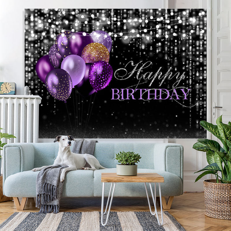 Lofaris Black and Silver Bokeh Purple Balloon Birthday Backdrop