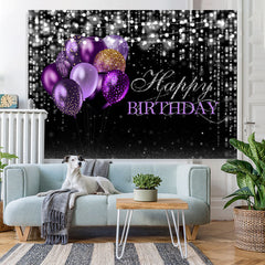 Lofaris Black and Silver Bokeh Purple Balloon Birthday Backdrop