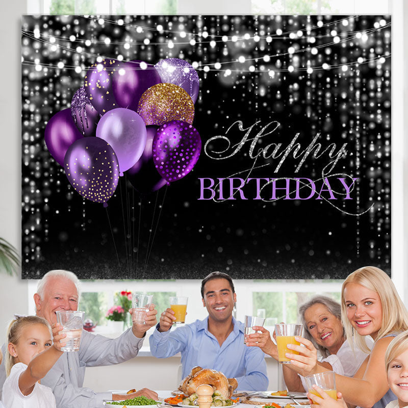 Lofaris Black and Silver Bokeh Purple Balloon Birthday Backdrop