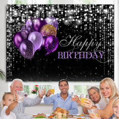 Lofaris Black and Silver Bokeh Purple Balloon Birthday Backdrop