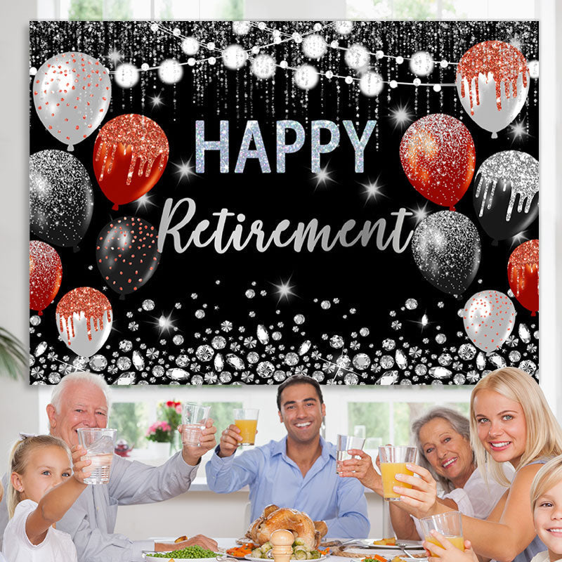 Lofaris Black And Silver Happy Retirment Balloons Backdrop