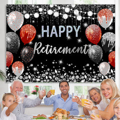 Lofaris Black And Silver Happy Retirment Balloons Backdrop