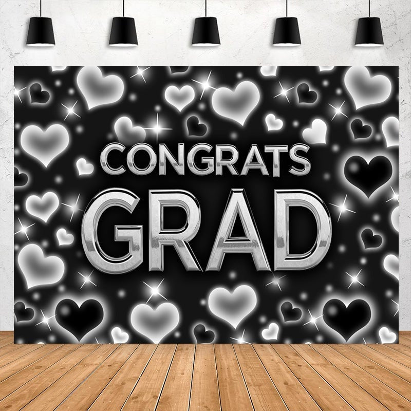 Lofaris Black And Silver Hearts Themed Congratsgrad Backdrop