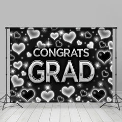 Lofaris Black And Silver Hearts Themed Congratsgrad Backdrop