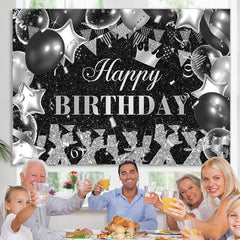 Lofaris Black And Sliver Glitter Lets Cheers Birthday Backdrop