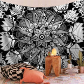 Lofaris Black And White Bohemian Abstract Floral Wall Tapestry