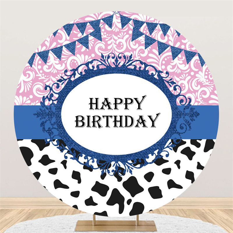 Lofaris Black And White Cow Pattern Birthday Round Backdrop