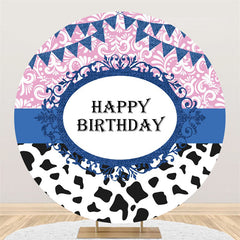 Lofaris Black And White Cow Pattern Birthday Round Backdrop