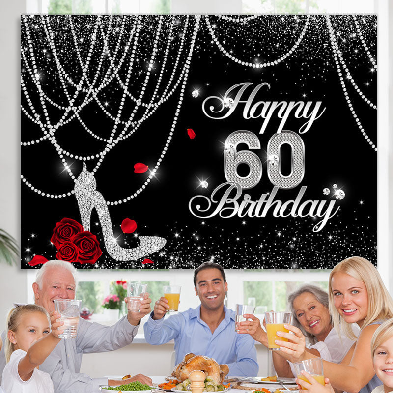 Lofaris Black And White Glitter Happy 60Th Birthday Backdrop