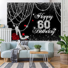 Lofaris Black And White Glitter Happy 60Th Birthday Backdrop