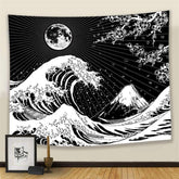 Lofaris Black And White Lake Floral Mountain Wall Tapestry
