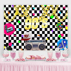Lofaris Black And White Lattice 90s Birthday Party Backdrop