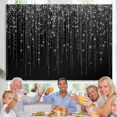 Lofaris Black And White Line Glitter Happy Birthday Backdrop