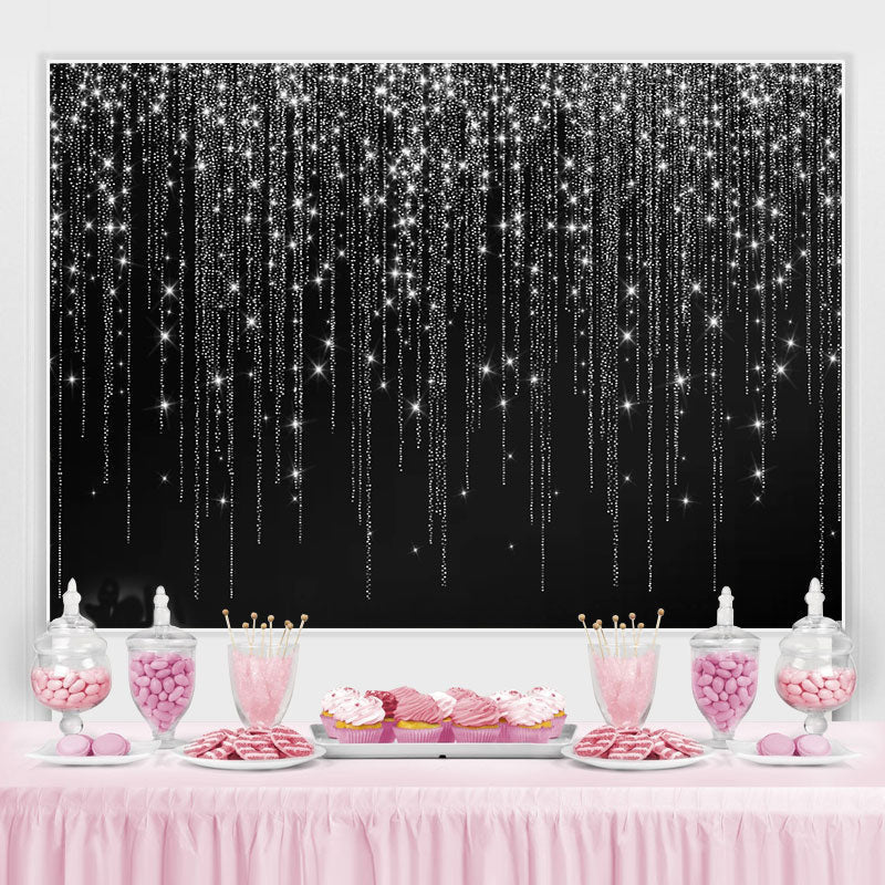 Lofaris Black And White Line Glitter Happy Birthday Backdrop