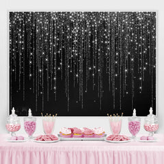 Lofaris Black And White Line Glitter Happy Birthday Backdrop