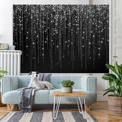 Lofaris Black And White Line Glitter Happy Birthday Backdrop