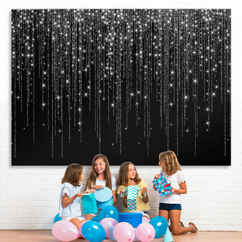 Lofaris Black And White Line Glitter Happy Birthday Backdrop