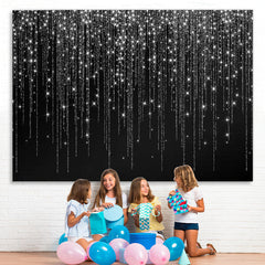 Lofaris Black And White Line Glitter Happy Birthday Backdrop