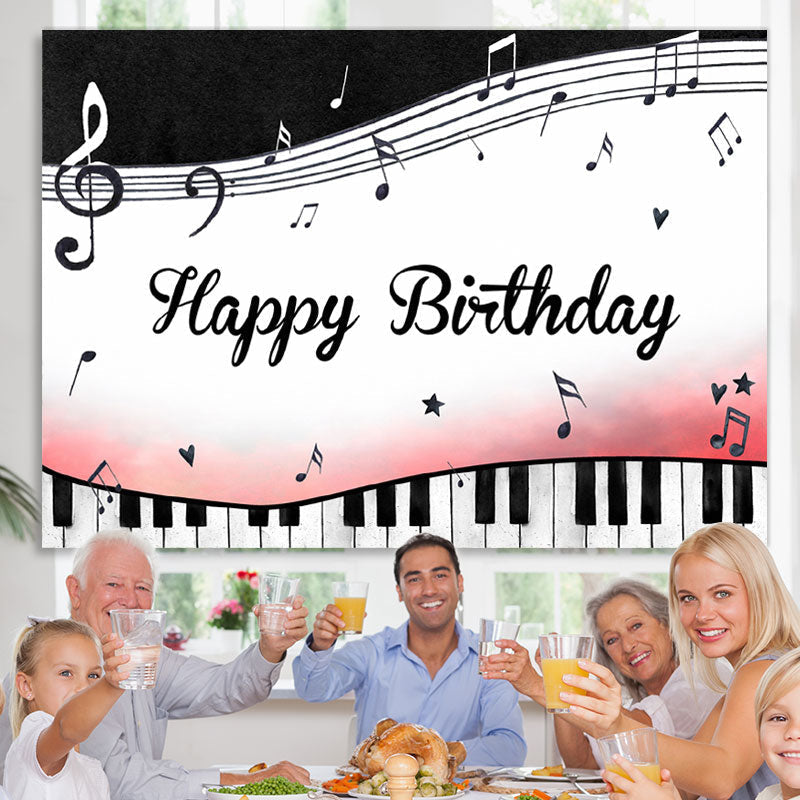 Lofaris Black and White Piano Keys Notes Birthday Backdrop