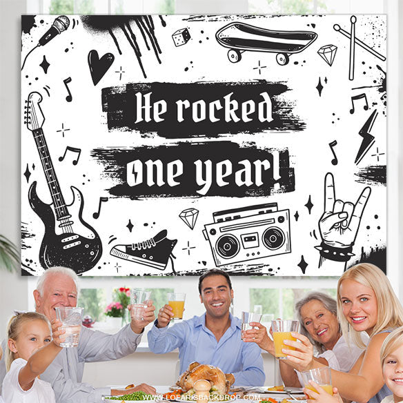 Lofaris Black And White Pop Music Happy 1Th Birthday Backdrop