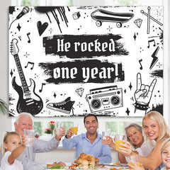 Lofaris Black And White Pop Music Happy 1Th Birthday Backdrop