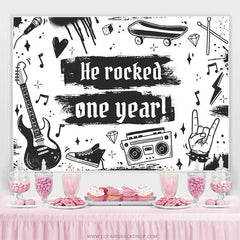 Lofaris Black And White Pop Music Happy 1Th Birthday Backdrop