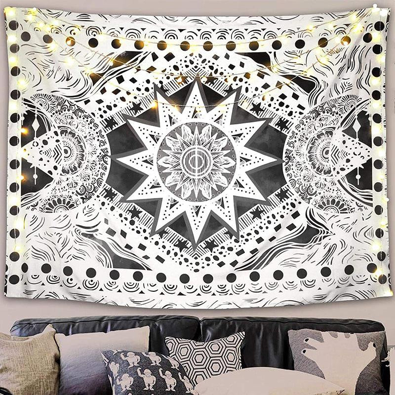 Lofaris Black And White Psychedelic Mandala Wall Tapestry