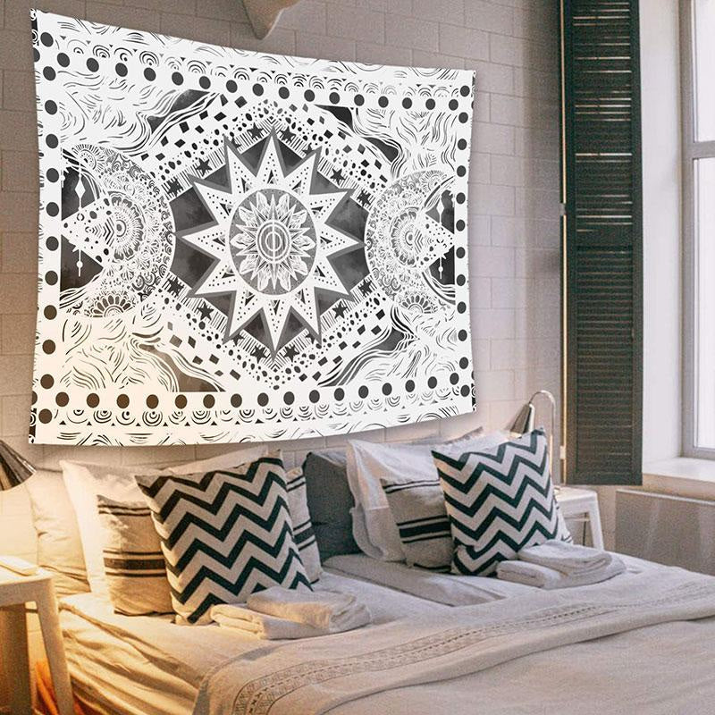 Lofaris Black And White Psychedelic Mandala Wall Tapestry