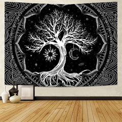 Lofaris Black And White Psychedelic Tree Abstract Wall Tapestry