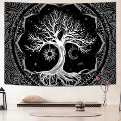 Lofaris Black And White Psychedelic Tree Abstract Wall Tapestry