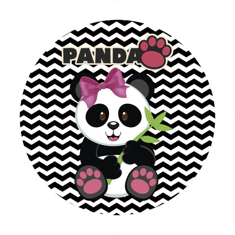 Lofaris Black And White Ripple Panda Round Baby Shower Backdrop