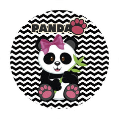 Lofaris Black And White Ripple Panda Round Baby Shower Backdrop