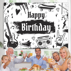 Lofaris Black And White Rock Music Birthday Backdrop For Boy