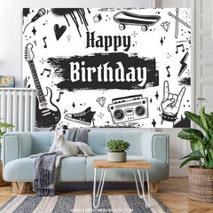 Lofaris Black And White Rock Music Birthday Backdrop For Boy