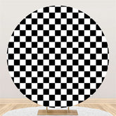 Lofaris Black And White Square Lattice Birthday Round Backdrop