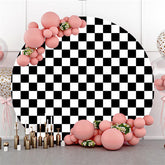 Lofaris Black And White Square Lattice Birthday Round Backdrop