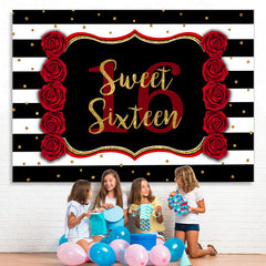 Lofaris Black-And-White Stripe Sweet 16Th Birthday Backdrop