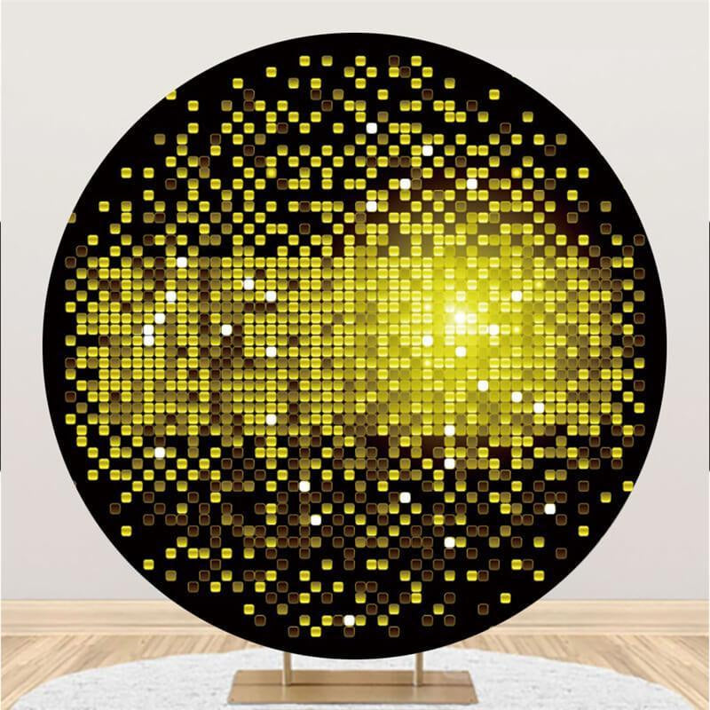 Lofaris Black And Yellow Round Glitter Happy Birthday Backdrop
