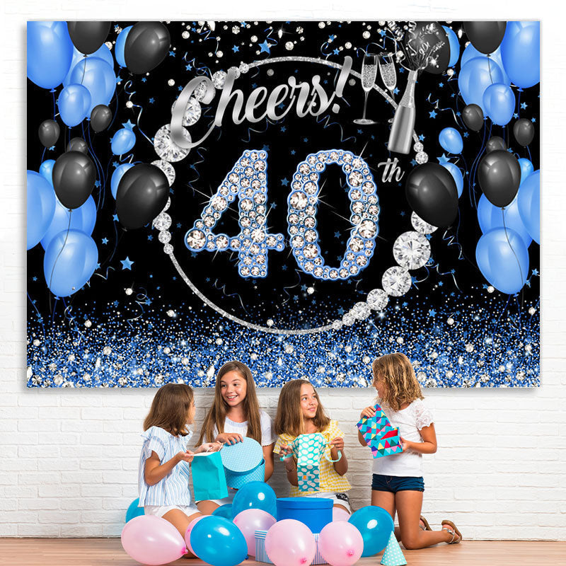 Lofaris Black Blue Glitter Cheers To 40Th Birthday Backdrop