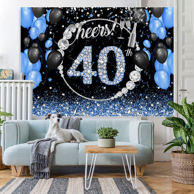 Lofaris Black Blue Glitter Cheers To 40Th Birthday Backdrop
