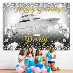 Lofaris Black Boat Party Shiny diamond birthday Backdrops