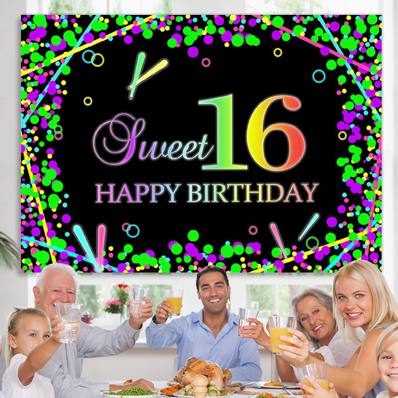 Lofaris Black Color Sweet 16 Happy Birthday Backdrop For Party