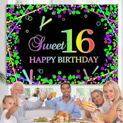 Lofaris Black Color Sweet 16 Happy Birthday Backdrop For Party