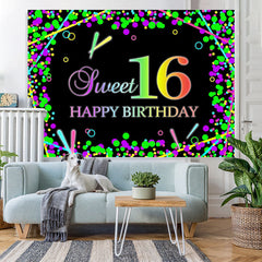 Lofaris Black Color Sweet 16 Happy Birthday Backdrop For Party